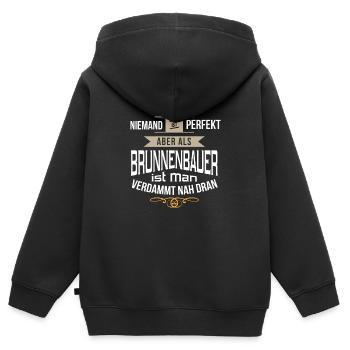 Brunnenbauer Tiefbau Handwerker Spruch Geschenk - Kinder Premium Organic Zip Hoodie - Schwarz - Hinten - AI Model Kid Male (0cm)