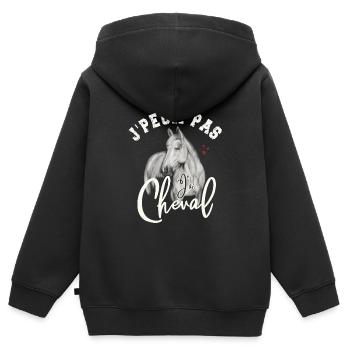 J'Peux Pas J'ai Cheval | Chevaux d'équitation - Sweat Premium à capuche zippé enfant bio - noir - Dos - AI Model Kid Male (0cm)
