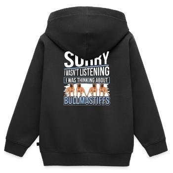 Bullmastiff I Quoi Thinking About Bullmastiffs - Sweat Premium à capuche zippé enfant bio - noir - Dos - AI Model Kid Male (0cm)