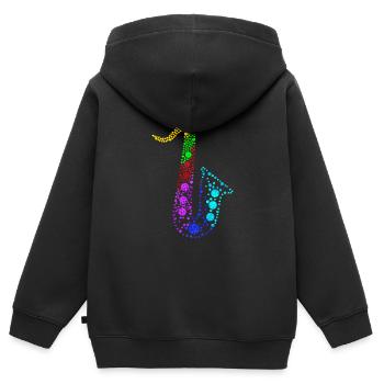 Retro Saxophone Musical Instrument Circular Shape - Sweat Premium à capuche zippé enfant bio - noir - Dos - AI Model Kid Male (0cm)