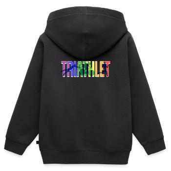 Triathlète Lgbt - Sweat Premium à capuche zippé enfant bio - noir - Dos - AI Model Kid Male (0cm)