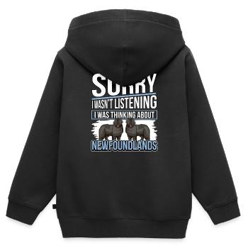 Terre-Neuve I Quoi Thinking About Newfoundlands - Sweat Premium à capuche zippé enfant bio - noir - Dos - AI Model Kid Male (0cm)