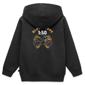 DDR Moped Blutgruppe 1:50 Sprit Kolben im 2 Takter - Kinder Premium Organic Zip Hoodie - Schwarz - Hinten - AI Model Kid Male (0cm)