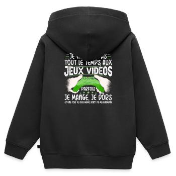 Gamer Idée Cadeau Jeux Vidéo Humour Ado Geek - Sweat Premium à capuche zippé enfant bio - noir - Dos - AI Model Kid Male (0cm)