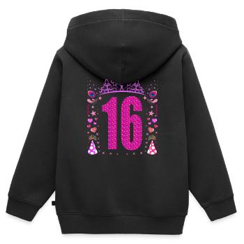 16. Geburtstag Mädchen Geschenk lustig 16 Jahre - Kinder Premium Organic Zip Hoodie - Schwarz - Hinten - AI Model Kid Male (0cm)