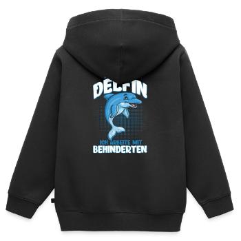 Delfin Behindert Sarkasmus Lustiger Spruch - Kinder Premium Organic Zip Hoodie - Schwarz - Hinten - AI Model Kid Male (0cm)
