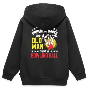 Bowling Old Man Drôle Cadeau d’anniversaire Bowler - Sweat Premium à capuche zippé enfant bio - noir - Dos - AI Model Kid Male (0cm)
