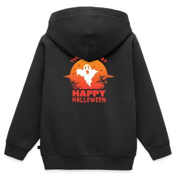 Halloween Trick Or Treat - Sweat Premium à capuche zippé enfant bio - noir - Dos - AI Model Kid Male (0cm)