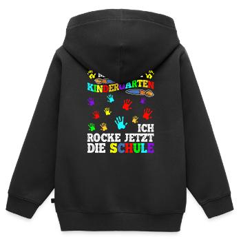 Schulkind Schüler 2021 coles Ich rocke jetzt die S - Kinder Premium Organic Zip Hoodie - Schwarz - Hinten - AI Model Kid Male (0cm)