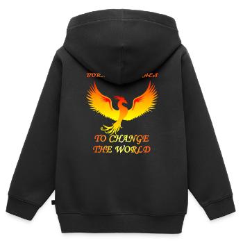 Phönix geboren aus Asche, um die Welt zu verändern - Kinder Premium Organic Zip Hoodie - Schwarz - Hinten - AI Model Kid Male (0cm)