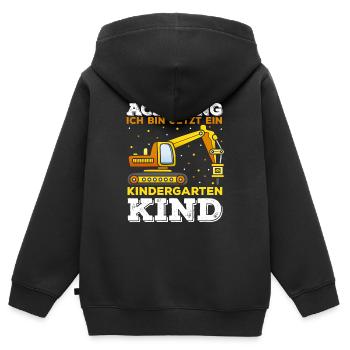 ACHTUNG Ich bin jetzt ein Kindergarten Kind Bagger - Kinder Premium Organic Zip Hoodie - Schwarz - Hinten - AI Model Kid Male (0cm)