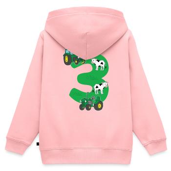 Birthday 3 years tractor farmer 3rd birthday - Sweat Premium à capuche zippé enfant bio - rose - Dos - AI Model Kid Female (0cm)