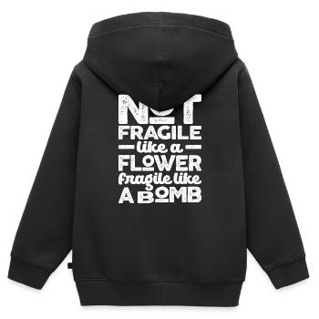 Pas fragile comme une fleur fragile comme une bombe - Sweat Premium à capuche zippé enfant bio - noir - Dos - AI Model Kid Male (0cm)