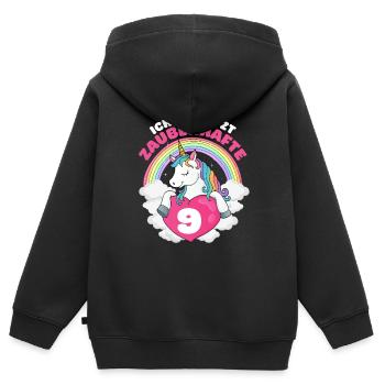 9 Jahre Einhorn 9. Geburtstag Mädchen - Kinder Premium Organic Zip Hoodie - Schwarz - Hinten - AI Model Kid Male (0cm)