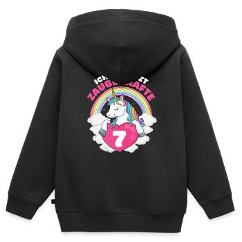 7 Jahre Einhorn 7. Geburtstag Mädchen - Kinder Premium Organic Zip Hoodie - Schwarz - Hinten - AI Model Kid Male (0cm)