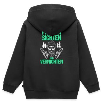 Fichten sichten und vernichten, Holzfäller, Waldar - Kinder Premium Organic Zip Hoodie - Schwarz - Hinten - AI Model Kid Male (0cm)