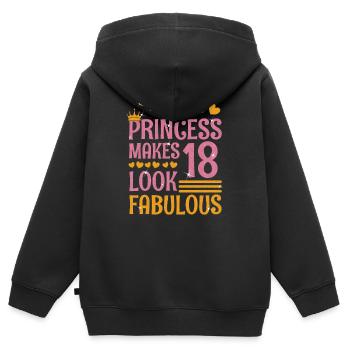 18.Anniversaire Reine 18 ans Dix-huit ans - Sweat Premium à capuche zippé enfant bio - noir - Dos - AI Model Kid Male (0cm)