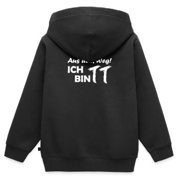 Aus dem Weg ich bin Turnier Trottel - Kinder Premium Organic Zip Hoodie - Schwarz - Hinten - AI Model Kid Male (0cm)