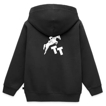Springreiten Reiter und Reiterin Turniertrottel - Kinder Premium Organic Zip Hoodie - Schwarz - Hinten - AI Model Kid Male (0cm)