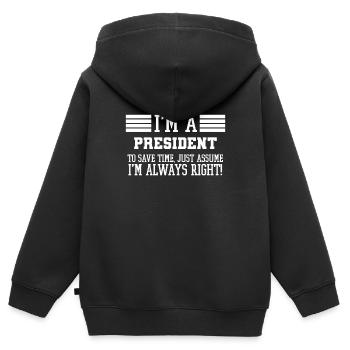 Präsident Gift, ich bin ein Präsident, um Zeit zu sparen - Kinder Premium Organic Zip Hoodie - Schwarz - Hinten - AI Model Kid Male (0cm)