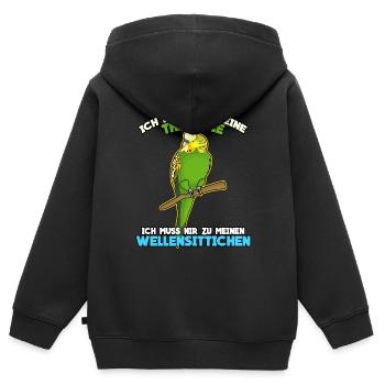 Wellensittiche Wellensittich - Kinder Premium Organic Zip Hoodie - Schwarz - Hinten - AI Model Kid Male (0cm)