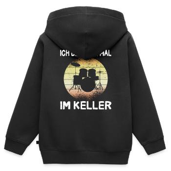 Ich bin dann mal im Keller Schlagzeuger Geschenk - Kinder Premium Organic Zip Hoodie - Schwarz - Hinten - AI Model Kid Male (0cm)
