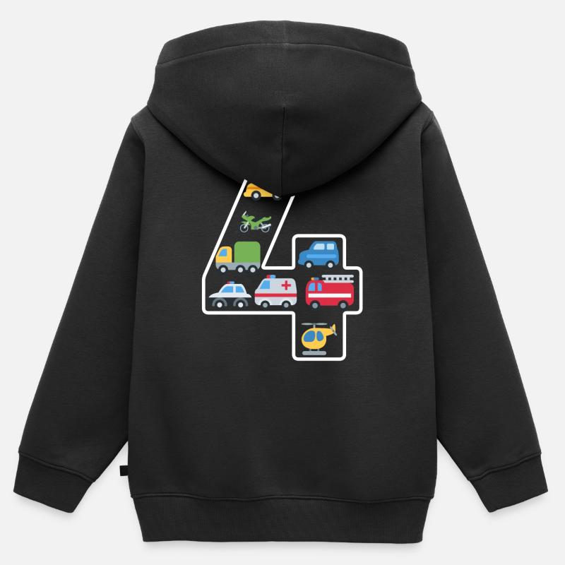 Anniversaire de 4 ans - Sweat Premium à capuche zippé enfant bio - noir