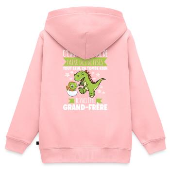Grand Frère Annonce Grossesse Futur Naissance Dino - Sweat Premium à capuche zippé enfant bio - rose - Dos - AI Model Kid Female (0cm)