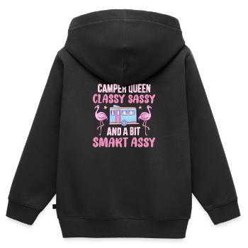 Camper Queen Elegant Frech Outdoor feu de camp - Sweat Premium à capuche zippé enfant bio - noir - Dos - AI Model Kid Male (0cm)