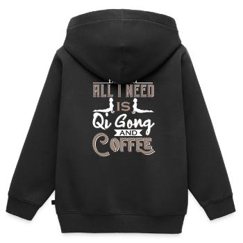Tout ce que j’ai fait, c’est le qi gong et le café - Sweat Premium à capuche zippé enfant bio - noir - Dos - AI Model Kid Male (0cm)