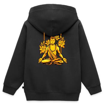 Bouddha bouddhiste bouddhisme - Sweat Premium à capuche zippé enfant bio - noir - Dos - AI Model Kid Male (0cm)