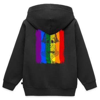 Gayming Gaylien Rainbow CSD Gaming Alien LGBT - Sweat Premium à capuche zippé enfant bio - noir - Dos - AI Model Kid Male (0cm)
