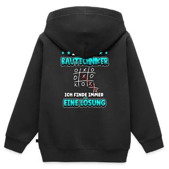 Ich bin Bautechniker ich finde immer eine Lösung - Kinder Premium Organic Zip Hoodie - Schwarz - Hinten - AI Model Kid Male (0cm)