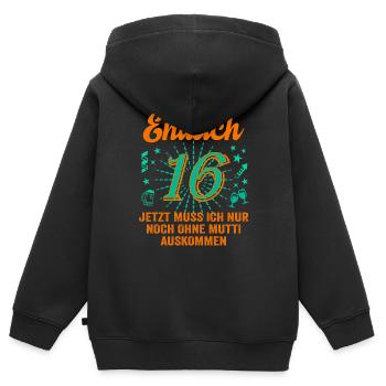 16 Geburtstag Junge Geschenk lustig 16. Ehrentag - Kinder Premium Organic Zip Hoodie - Schwarz - Hinten - AI Model Kid Male (0cm)