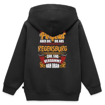 Regensburg Stadt Niemand ist Perfekt Regensburger - Kinder Premium Organic Zip Hoodie - Schwarz - Hinten - AI Model Kid Male (0cm)