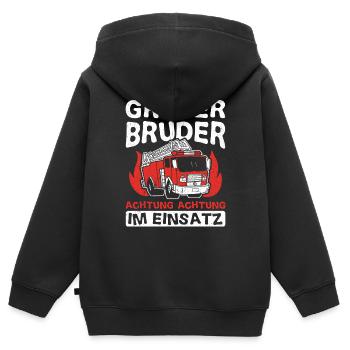 Großer Bruder Achtung Achtung im Einsatz Feuerwehr - Kinder Premium Organic Zip Hoodie - Schwarz - Hinten - AI Model Kid Male (0cm)