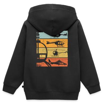Retro Hubschrauber Vintage Helicopter Pilot Gesche - Kinder Premium Organic Zip Hoodie - Schwarz - Hinten - AI Model Kid Male (0cm)