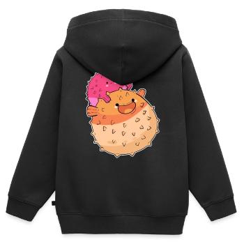 Kugelfisch - Kinder Premium Organic Zip Hoodie - Schwarz - Hinten - AI Model Kid Male (0cm)