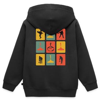 Eisstock Retro - Sweat Premium à capuche zippé enfant bio - noir - Dos - AI Model Kid Male (0cm)