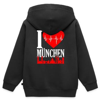 München - Kinder Premium Organic Zip Hoodie - Schwarz - Hinten - AI Model Kid Male (0cm)