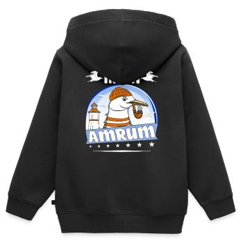 MÖWE MOIN AMRUM - Kinder Premium Organic Zip Hoodie - Schwarz - Hinten - AI Model Kid Male (0cm)