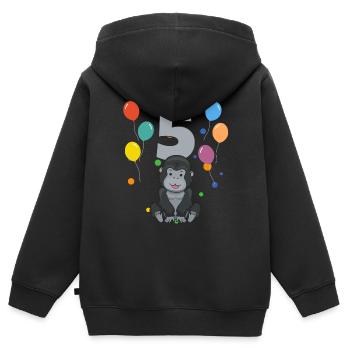 5 anniversaire anniversaire d’enfant 5 ans Gorille - Sweat Premium à capuche zippé enfant bio - noir - Dos - AI Model Kid Male (0cm)