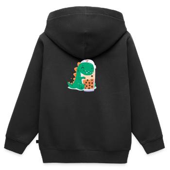 Bubble Tea Dino - Sweat Premium à capuche zippé enfant bio - noir - Dos - AI Model Kid Male (0cm)