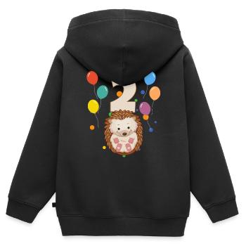 2e anniversaire anniversaire d’enfant 2 ans hérissons - Sweat Premium à capuche zippé enfant bio - noir - Dos - AI Model Kid Male (0cm)