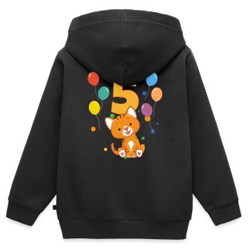 5 anniversaire anniversaire d’enfant 5 ans chat - Sweat Premium à capuche zippé enfant bio - noir - Dos - AI Model Kid Male (0cm)