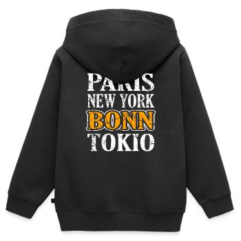 Bonn - Kinder Premium Organic Zip Hoodie - Schwarz - Hinten - AI Model Kid Male (0cm)