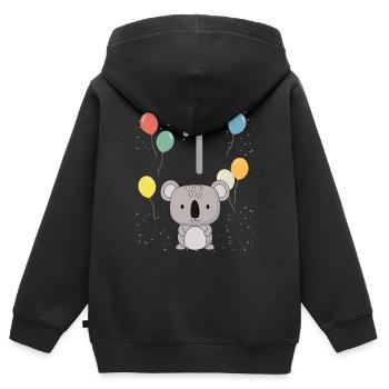 1er anniversaire anniversaire d’enfant 1 ans Koala - Sweat Premium à capuche zippé enfant bio - noir - Dos - AI Model Kid Male (0cm)