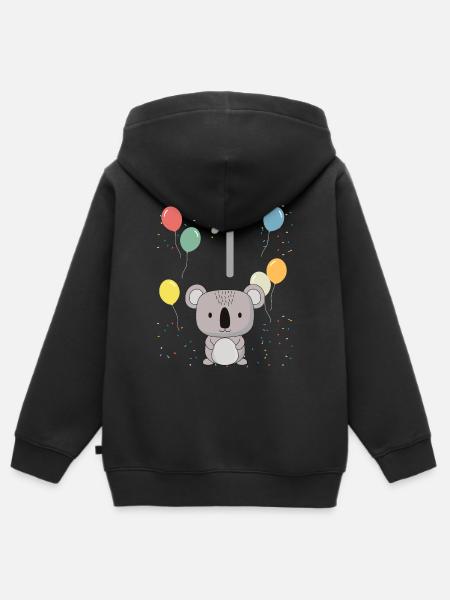 1er cumpleaños cumpleaños cumpleaños de los niños 1 años koala - Sudadera Premium con capucha y cremallera infantil orgánica - negro