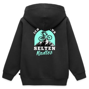 Ich bin nur selten Radlos - Kinder Premium Organic Zip Hoodie - Schwarz - Hinten - AI Model Kid Male (0cm)
