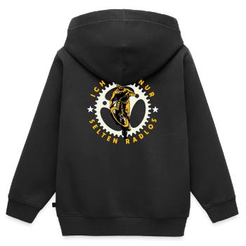 Ich bin nur selten Radlos - Kinder Premium Organic Zip Hoodie - Schwarz - Hinten - AI Model Kid Male (0cm)
